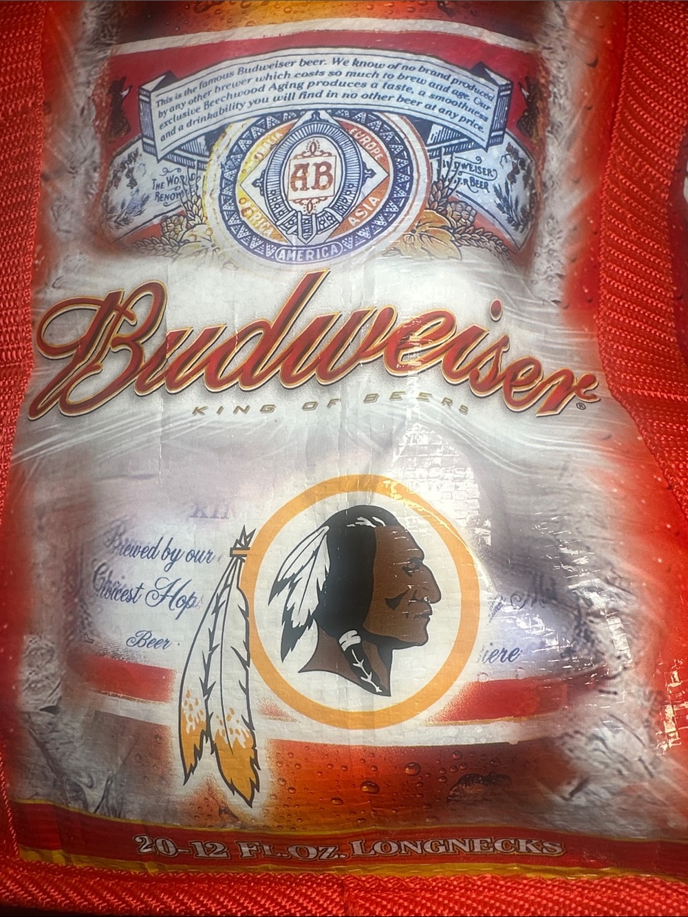 Budweiser Redskins Red, White and Gold Insulated Bottle Carrier cooler